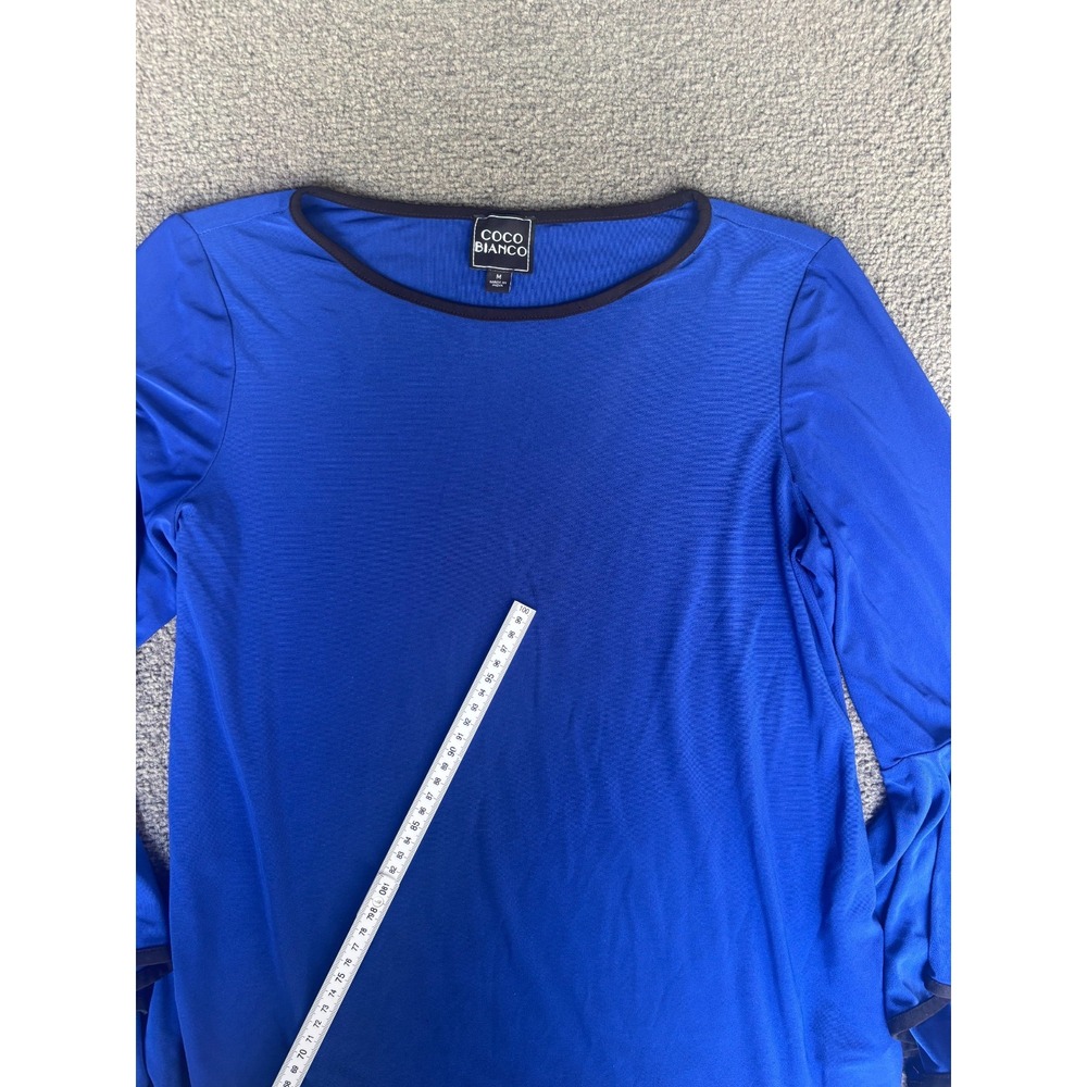 Coco Bianco Top Women's Size Medium Blue Round Neck Long Sleeve Pullover - Picture 2 of 9